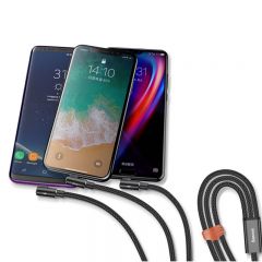 Baseus 3 in 1 Mobile Game Cable 3.5A Fast charging Cable 90 Degree Micro USB Type-c Type C 8pin Cord For iPhone X 8 7 6 xiaomi