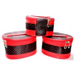3Pcs Generic Fashion Makeup Storage Bag Case Jewelry Box Leather Travel Cosmetic Organizer Red Color