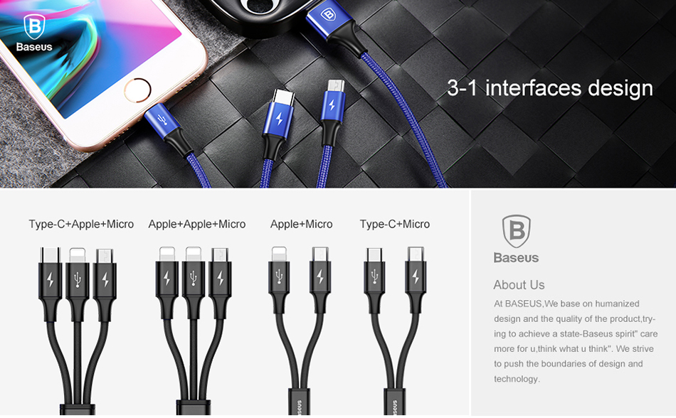 Baseus 3 in 1 USB Cable 