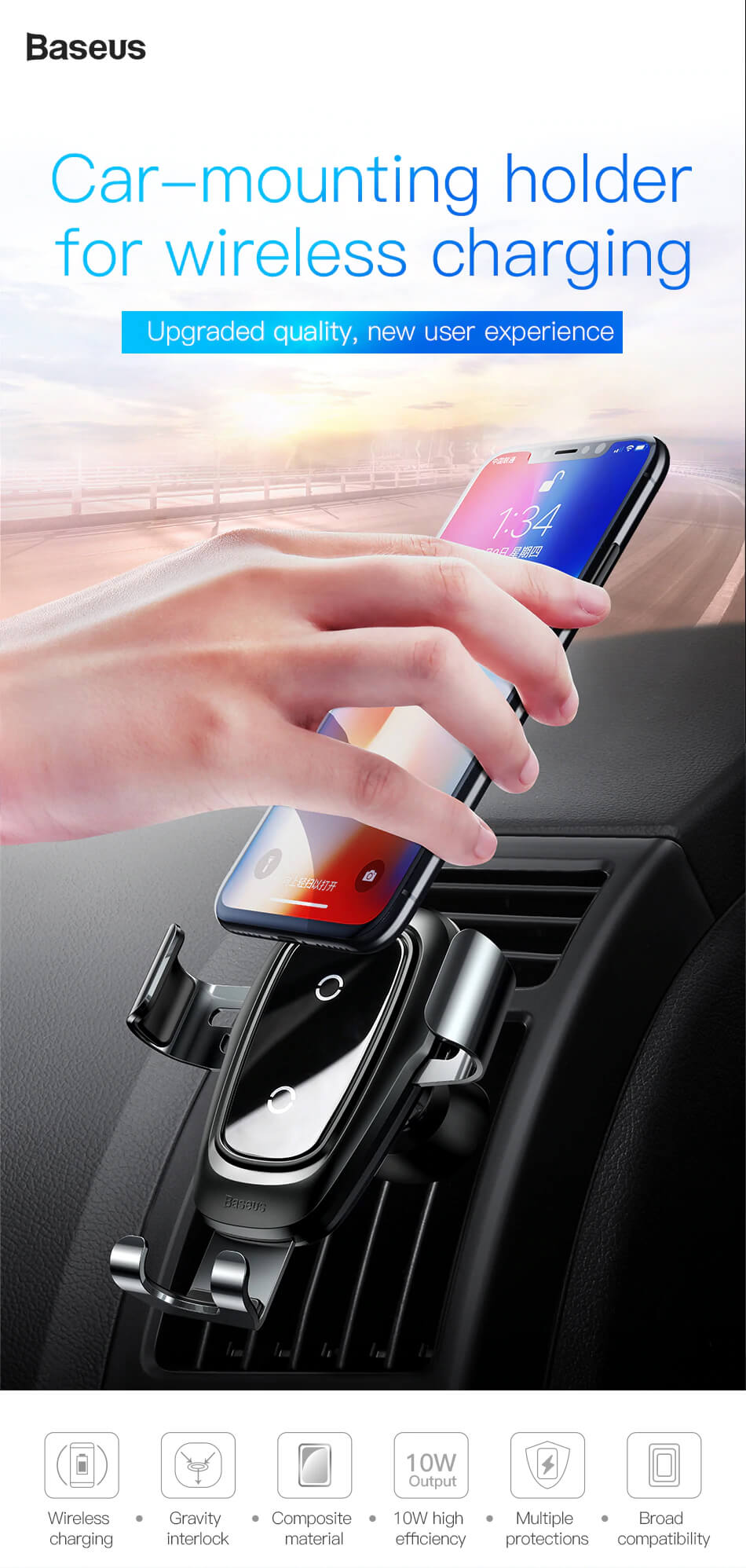 Baseus Metal Wireless Vehicle Car Charger Air Vent Phone Holder Gravity Car Mount