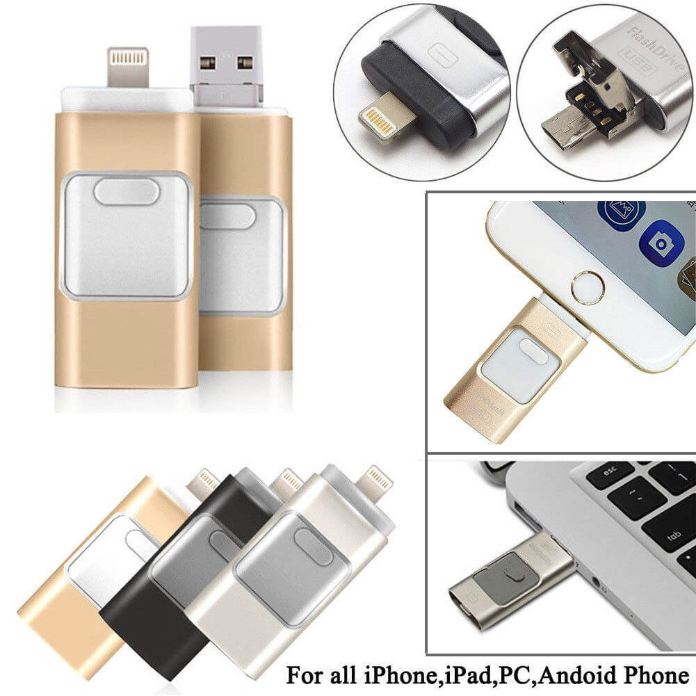 64 GB USB Flash Drive Dual Storage for iOS and PC  Gold