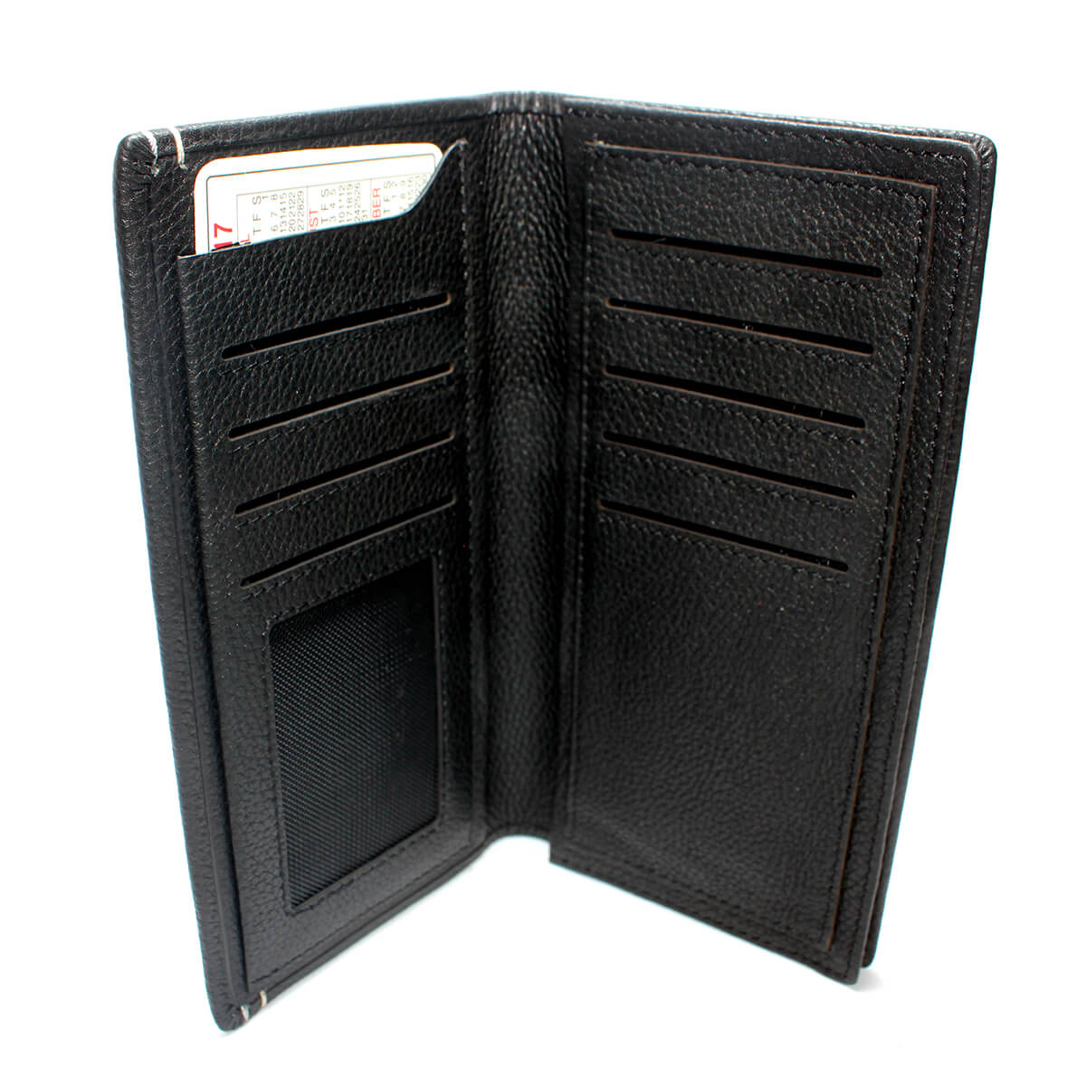 Wenz Genuine Leather Mens Long Wallet Leather Pockets Card Bag Clutch Center Bifold Purse Black