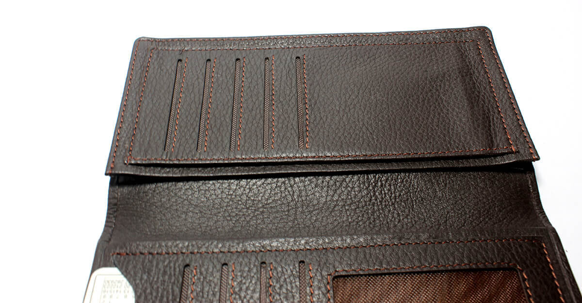 Wenz Genuine Leather Mens Long Wallet Leather Pockets Card Bag Clutch Center Bifold Purse Brown