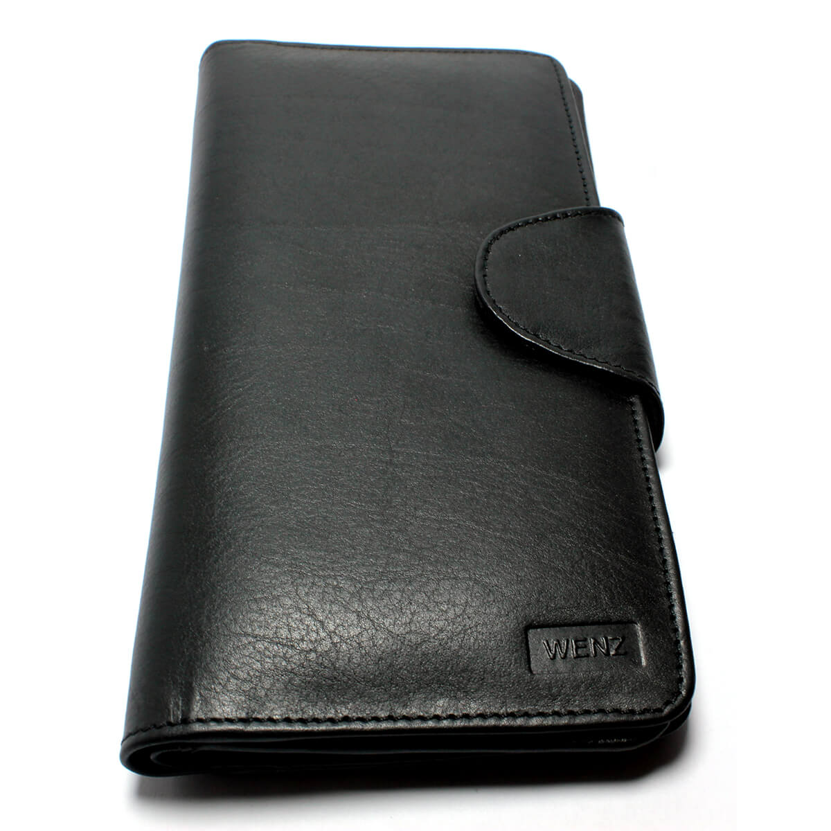 Genuine Leather Wenz Long Wallet Unisex Bifold Purse Black