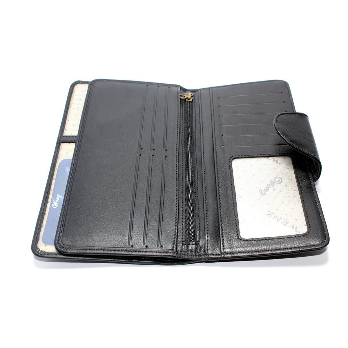Genuine Leather Wenz Long Wallet Unisex Bifold Purse Black