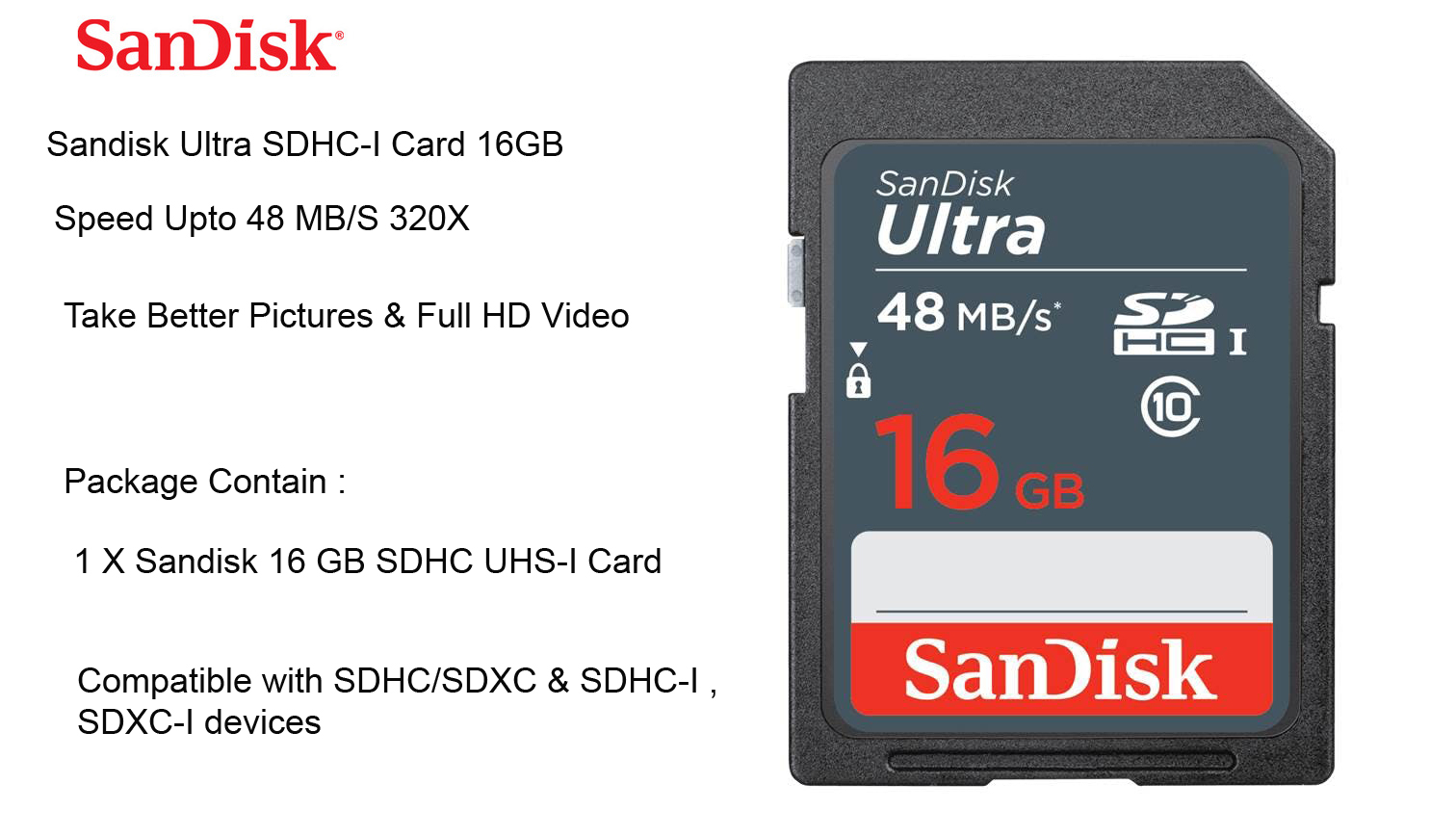 Sandisk Ultra SDHC UHS-1 Card 16GB