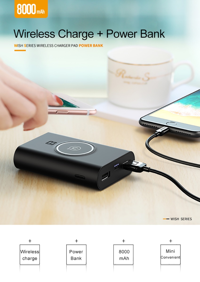 USAMS Wireless Charger and Power Bank