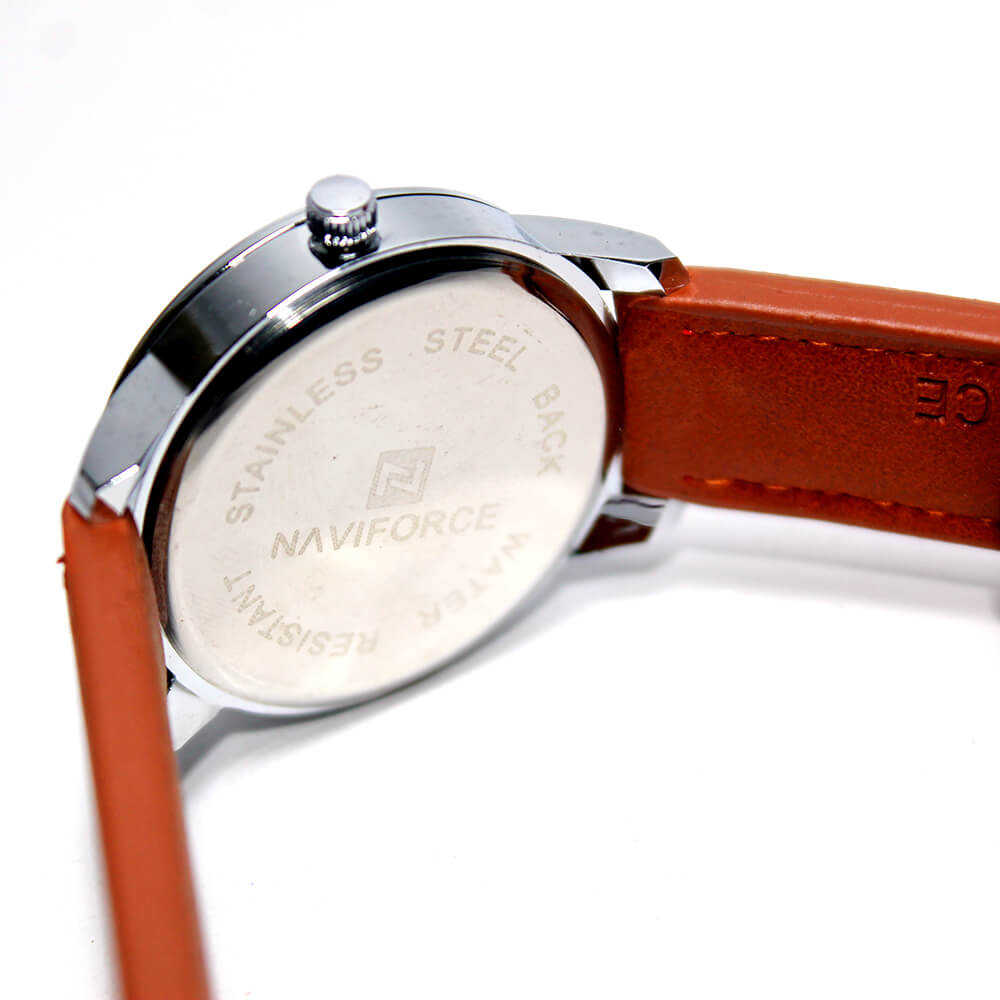 Naviforce Small White Dial for Woman brown strap