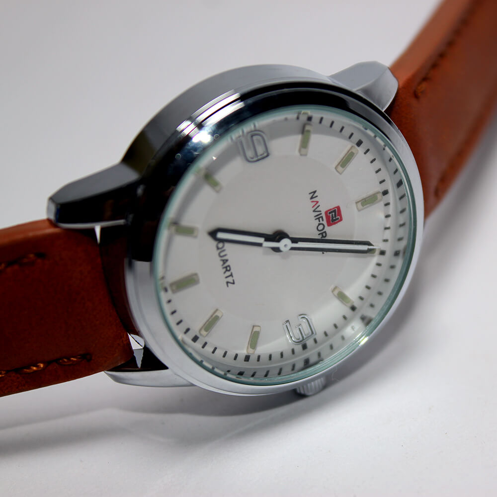 Naviforce Small White Dial for Woman brown strap